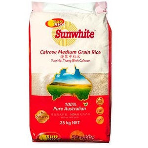 SUNRICE SUNWHITE MED RICE 25KG  澳洲中粒米25公斤