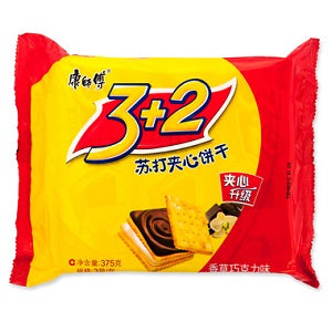 KSF 3+2 CRACKER VAN/CHOC 375G  康师傅3+2香草巧克力夹心饼375克