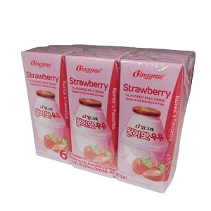 BINGGRAE MILK STRAWBERRY 6PK  韩国草莓味牛奶6包装